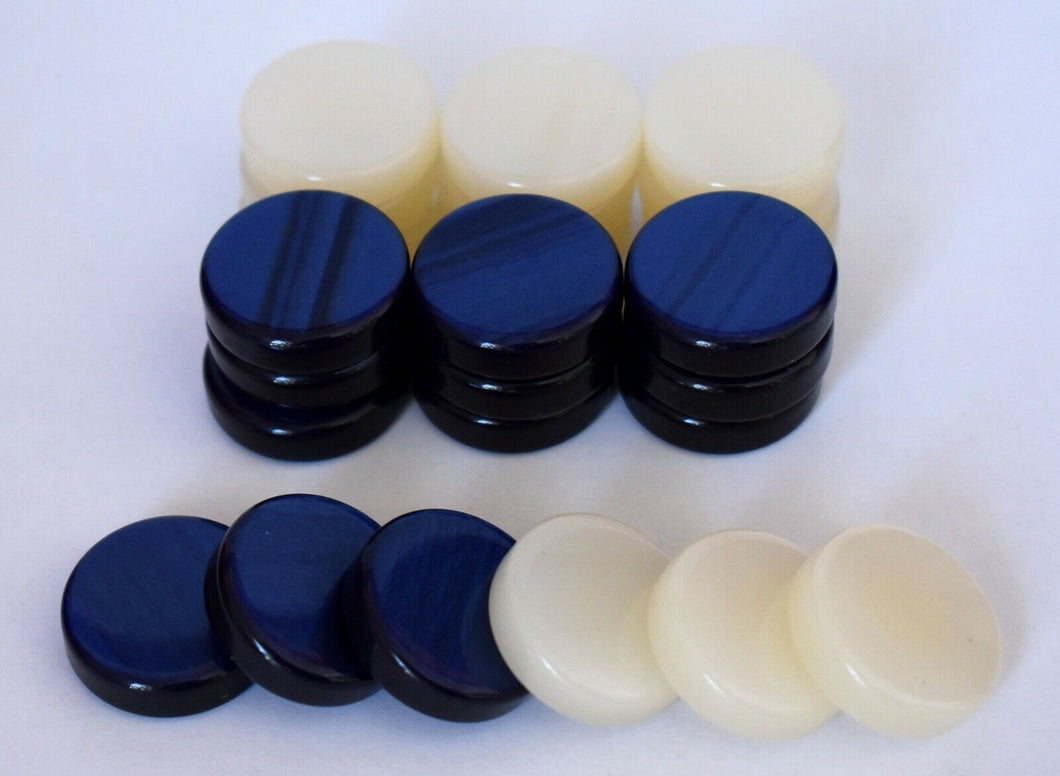 30 Small Acrylic Backgammon Checkers - Chips Blue & Ivory 1 inch - High Quality