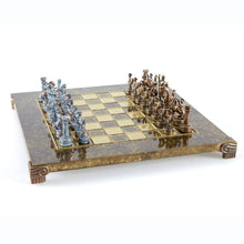 Load image into Gallery viewer, Greek Roman Army Chess Set - Blue Copper Pawns - Brown chess Board
