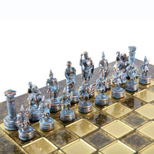 Load image into Gallery viewer, Greek Roman Army Chess Set - Blue Copper Pawns - Brown chess Board
