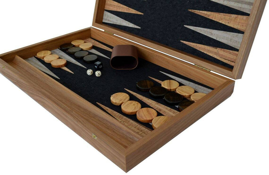 Natural Cork Backgammon Set - Handmade in Greece - Olive wood chips