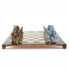 Load image into Gallery viewer, Greek Roman Army Large Chess Set - Blue Copper Pawns - Brown chess Board
