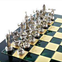 Load image into Gallery viewer, Discus Thrower Chess Set - Brass Nickel Pawns - Green chess Board
