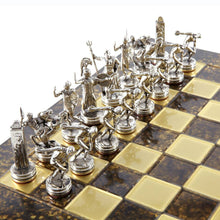 Load image into Gallery viewer, Discus Thrower Chess Set - Brass Nickel Pawns - Brown chess Board
