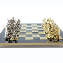 Load image into Gallery viewer, Greek Mythology Chess Set - Brass Nickel Pawns - Green chess Board
