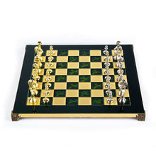 Load image into Gallery viewer, Classic Metal Staunton Chess Set - Brass Nickel Pawns - Green chess Board
