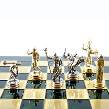 Load image into Gallery viewer, Discus Thrower Chess Set - Brass Nickel Pawns - Green chess Board
