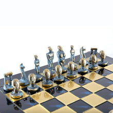 Load image into Gallery viewer, Cycladic Art Large Chess Set - Bronze Material - Blue Handmade Board
