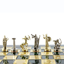 Load image into Gallery viewer, Hercules Chess Set - Brass Nickel Pawns - Green chess Board
