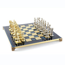 Load image into Gallery viewer, Renaissance Chess Set - Brass Nickel Pawns - Blue chess Board
