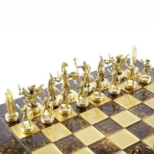 Load image into Gallery viewer, Greek Mythology Chess Set - Brass Copper Pawns - Brown chess Board
