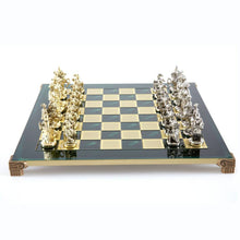 Load image into Gallery viewer, Knights Large Chess Set - Brass Nickel Pawns - Green chess Board
