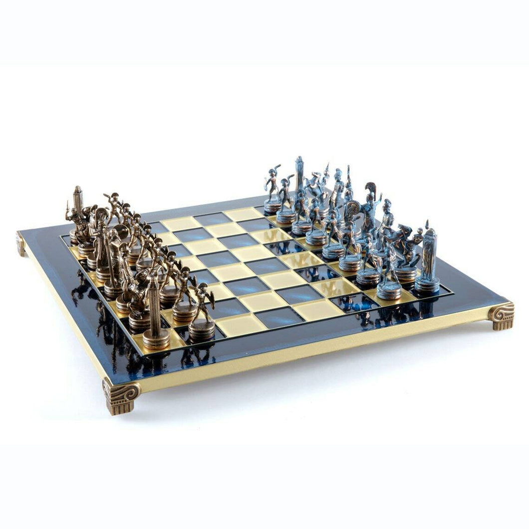 Greek Mythology Chess Set - Blue Copper Pawns - Blue chess Board