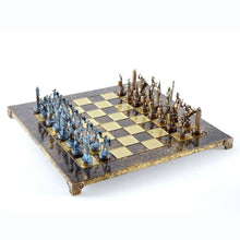 Load image into Gallery viewer, Greek Mythology Chess Set - Blue Copper Pawns - Brown chess Board
