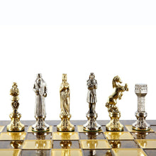 Load image into Gallery viewer, Renaissance Chess Set - Brass Nickel Pawns - Brown chess Board
