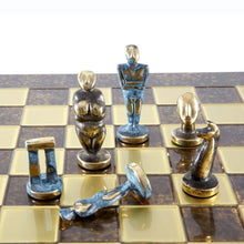 Load image into Gallery viewer, Cycladic Art Large Chess Set - Bronze Material - Brown Handmade Board
