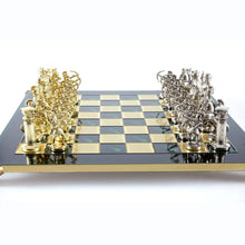 Load image into Gallery viewer, Archers Large Chess Set - Brass Nickel Pawns - Green chess Board
