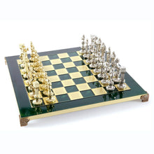 Load image into Gallery viewer, Renaissance Chess Set - Brass Nickel Pawns - Green chess Board
