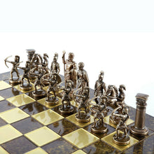 Load image into Gallery viewer, Archers Large Chess Set - Blue Copper Pawns - Brown chess Board
