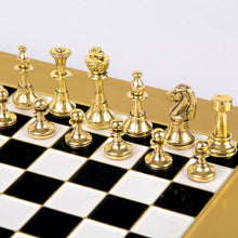 Load image into Gallery viewer, Classic Metal Staunton small Chess Set - Brass Nickel Pawns - Gold Black Board
