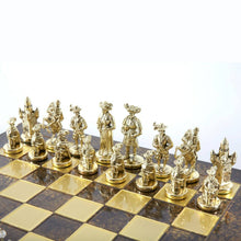 Load image into Gallery viewer, Knights Large Chess Set - Brass Nickel Pawns - Brown chess Board
