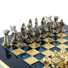 Load image into Gallery viewer, Spartan Warriors Chess Set - Brass Nickel Pawns - Blue chess Board
