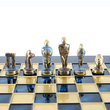 Load image into Gallery viewer, Cycladic Art Chess Set - Bronze Material - Blue Handmade chess Board
