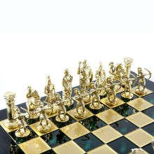 Load image into Gallery viewer, Archers Large Chess Set - Brass Nickel Pawns - Green chess Board
