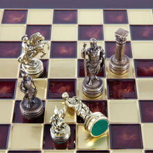 Load image into Gallery viewer, Greek Roman Army Chess Set - Brass Copper Pawns - Red chess Board
