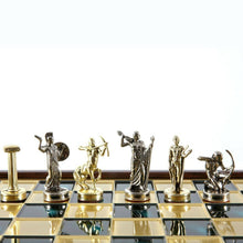 Load image into Gallery viewer, Hercules Chess Set - Brass Nickel Pawns - Green Wooden case Board
