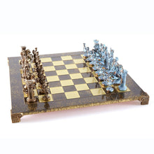 Load image into Gallery viewer, Greek Roman Army Large Chess Set - Blue Copper Pawns - Brown chess Board
