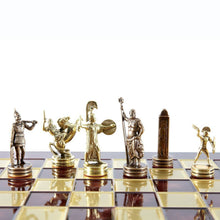 Load image into Gallery viewer, Greek Mythology Chess Set - Brass Copper Pawns - Red chess Board
