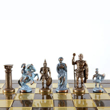 Load image into Gallery viewer, Greek Roman Army Large Chess Set - Blue Copper Pawns - Brown chess Board
