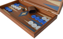 Load image into Gallery viewer, Traditional Mahogany wood 19&quot; Backgammon Set - Blue White checkers
