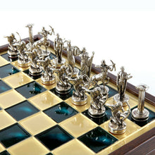 Load image into Gallery viewer, Hercules Chess Set - Brass Nickel Pawns - Green Wooden case Board
