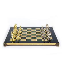 Load image into Gallery viewer, Classic Metal Staunton Chess Set - Brass Nickel Pawns - Green chess Board
