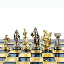 Load image into Gallery viewer, Spartan Warriors Chess Set - Brass Nickel Pawns - Blue chess Board
