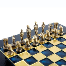 Load image into Gallery viewer, Cycladic Art Chess Set - Bronze Material - Blue Handmade chess Board
