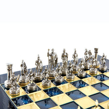 Load image into Gallery viewer, Greek Roman Army Chess Set - Brass Nickel Pawns - Blue chess Board
