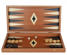 Load image into Gallery viewer, 15&quot; Mahogany Backgammon Set - Olive Checkers
