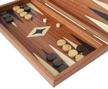 Load image into Gallery viewer, 15&quot; Mahogany Backgammon Set - Olive Checkers
